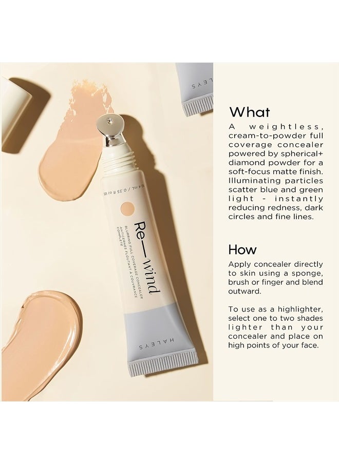 Re-wind Blurring Full Coverage Concealer (Light/Medium - Warm), Brighten, Reduce redness, dark circles and fine lines, Non-Caking, Longwear, Nourishes, Lightweight, Soft-Matte Finish, V + CF