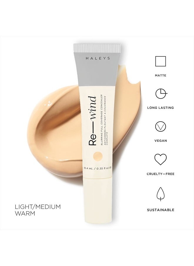 Re-wind Blurring Full Coverage Concealer (Light/Medium - Warm), Brighten, Reduce redness, dark circles and fine lines, Non-Caking, Longwear, Nourishes, Lightweight, Soft-Matte Finish, V + CF