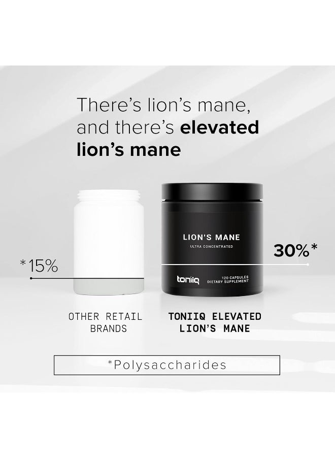 Toniiq 18,000mg 10x Concentrated Ultra High Strength Extract - Made with Organic Lions Mane - 30% Polysaccharides - Highly Concentrated and Bioavailable - 120 Veggie Capsules
