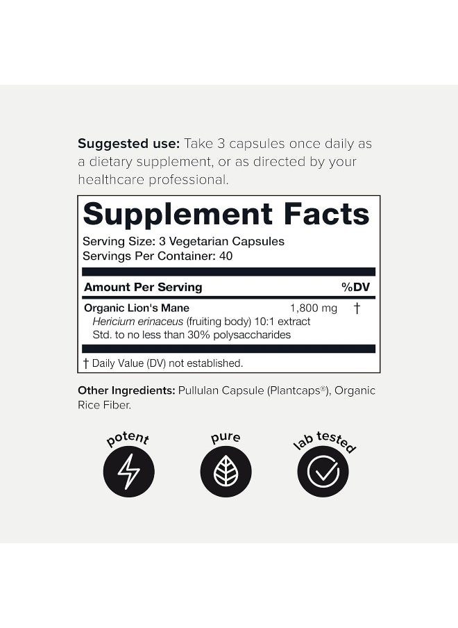 Toniiq 18,000mg 10x Concentrated Ultra High Strength Extract - Made with Organic Lions Mane - 30% Polysaccharides - Highly Concentrated and Bioavailable - 120 Veggie Capsules