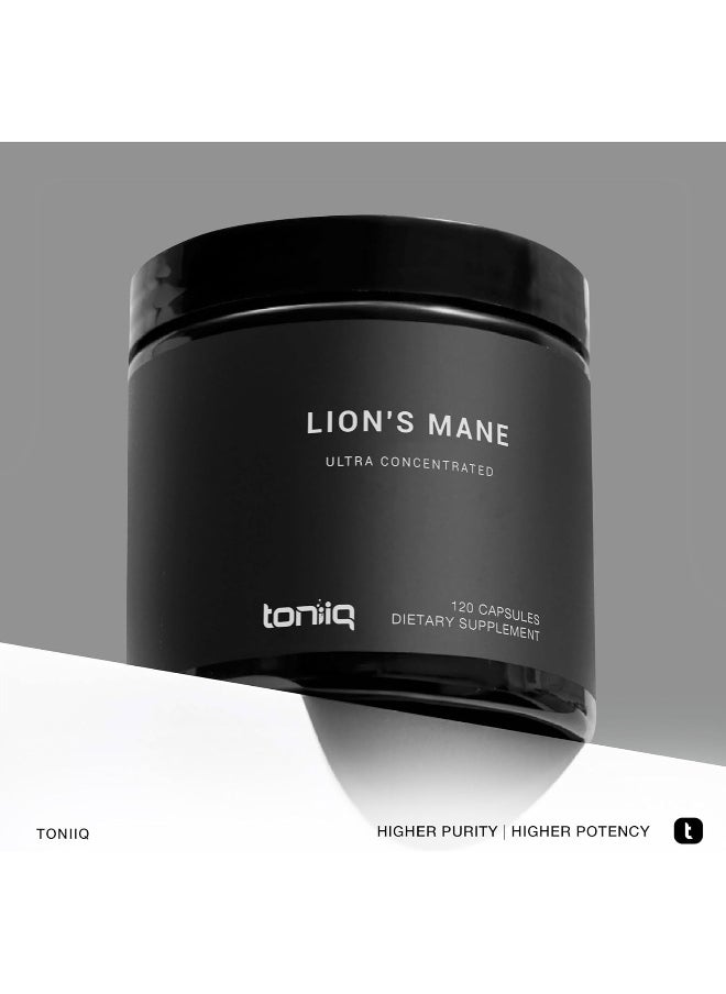 Toniiq 18,000mg 10x Concentrated Ultra High Strength Extract - Made with Organic Lions Mane - 30% Polysaccharides - Highly Concentrated and Bioavailable - 120 Veggie Capsules