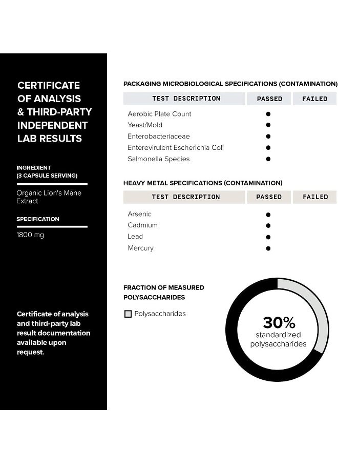 Toniiq 18,000mg 10x Concentrated Ultra High Strength Extract - Made with Organic Lions Mane - 30% Polysaccharides - Highly Concentrated and Bioavailable - 120 Veggie Capsules
