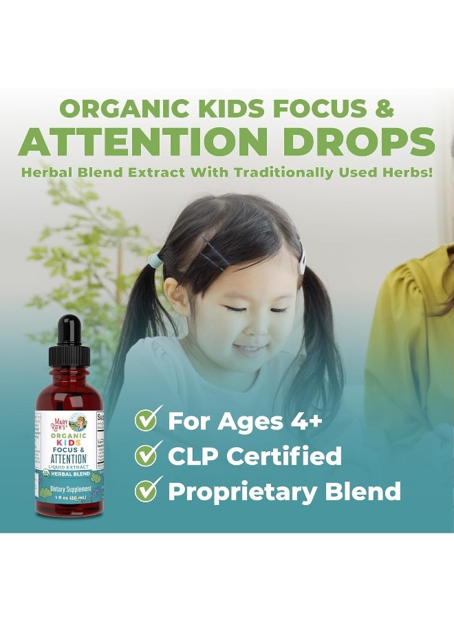 Kids Focus Support Supplement by MaryRuth's, Natural Brain Support Vitamin, Adrenal Complex with Astragalus Root, Gingko Leaf & Wood Betony Herb, 1 Month Supply, 1 Fl Oz