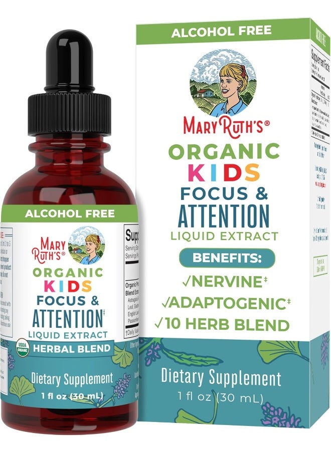 Kids Focus Support Supplement by MaryRuth's, Natural Brain Support Vitamin, Adrenal Complex with Astragalus Root, Gingko Leaf & Wood Betony Herb, 1 Month Supply, 1 Fl Oz