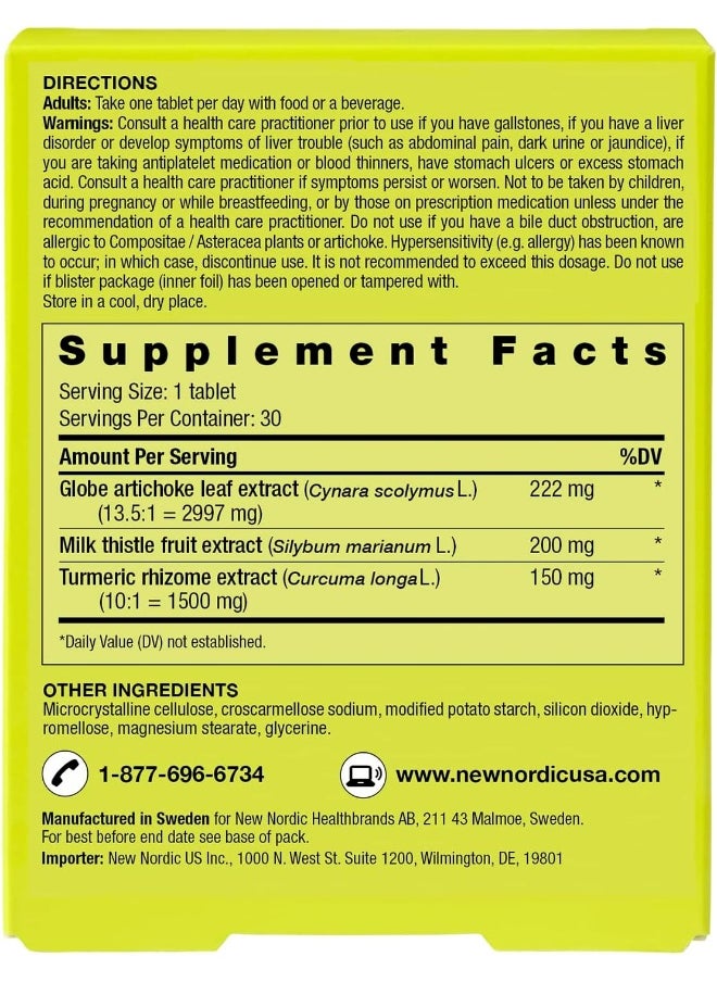 New Nordic Active Liver, 30 Tablets Daily Liver Detoxifier and Regenerator with Milk Thistle Extract, Artichoke Extract and Turmeric