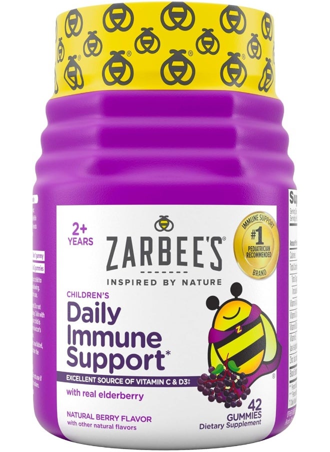 Zarbee's Elderberry Gummies for Kids with Vitamin C; Zinc & Elderberry; Daily Children's Immune Support Vitamins Gummy for Children Ages 2 and Up; Natural Berry Flavor; 42 Count
