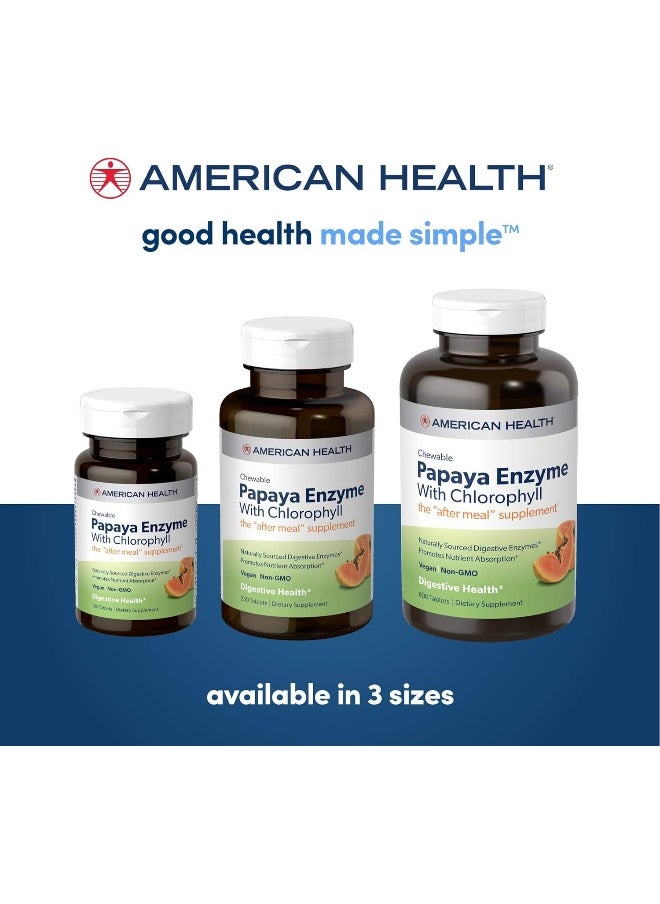 American Health, Papaya Enzyme with Chlorophyll, 250 Chewable Tablets