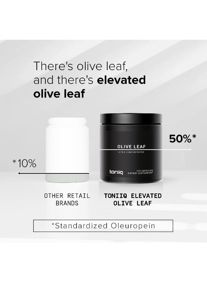 Toniiq 22,500mg 45x Concentrated Ultra High Strength Olive Leaf Extract - Min. 50% Oleuropein - Highly Concentrated and Bioavailable - 120 Veggie Capsules