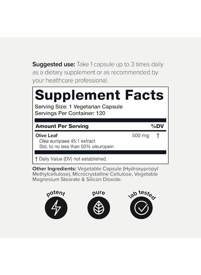 Toniiq 22,500mg 45x Concentrated Ultra High Strength Olive Leaf Extract - Min. 50% Oleuropein - Highly Concentrated and Bioavailable - 120 Veggie Capsules