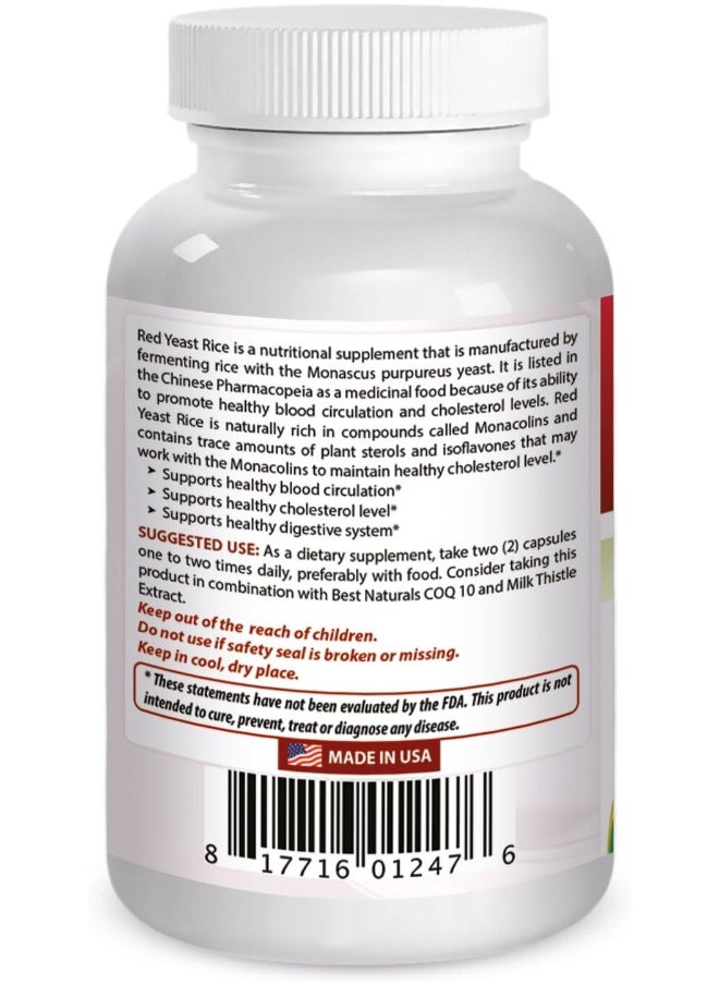 Best Naturals, Red Yeast Rice, 600 mg capsules, 120 Capsules, 2 capsules per serving/1200mg per serving
