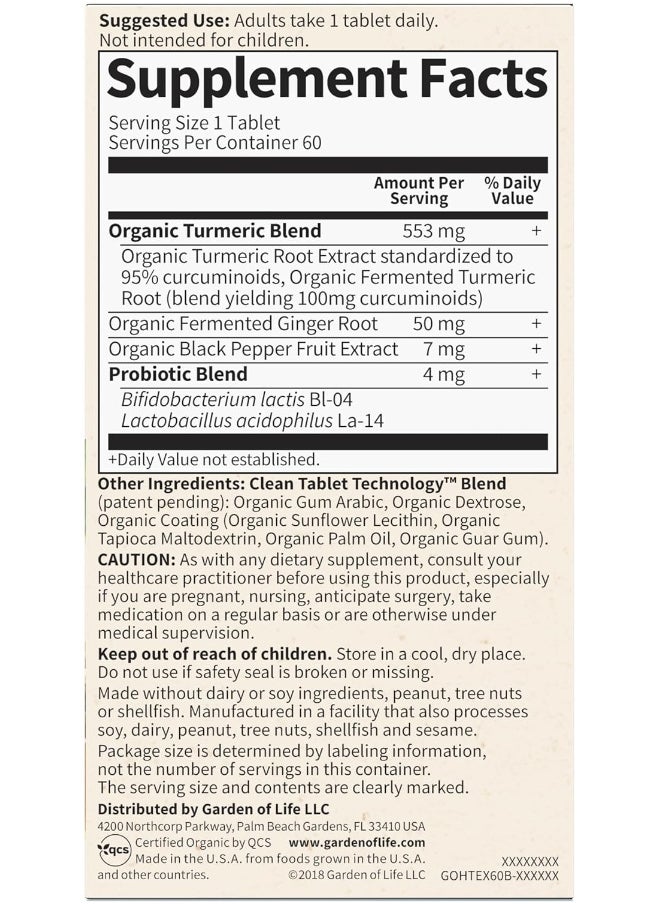 Garden of Life Mykind Organics Extra Strength Turmeric Inflammatory Response 60 Tablets