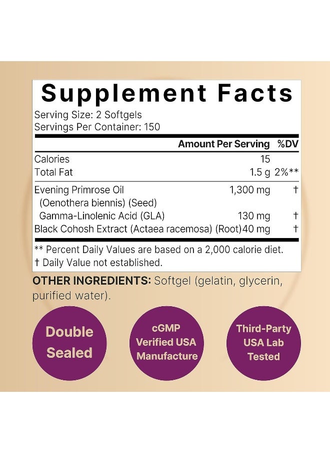 NatureBell Evening Primrose Oil with Black Cohosh, 1,300mg Per Serving, 300 Mini-Softgels