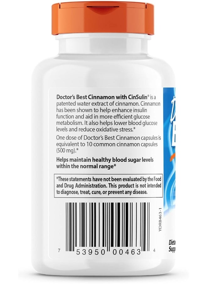 Doctor's Best Cinnamon Extract with CinSulin, Non-GMO, Vegan, Gluten Free, Soy Free, Helps Maintain Blood Sugar Levels, 250 mg, 120 Veggie Caps