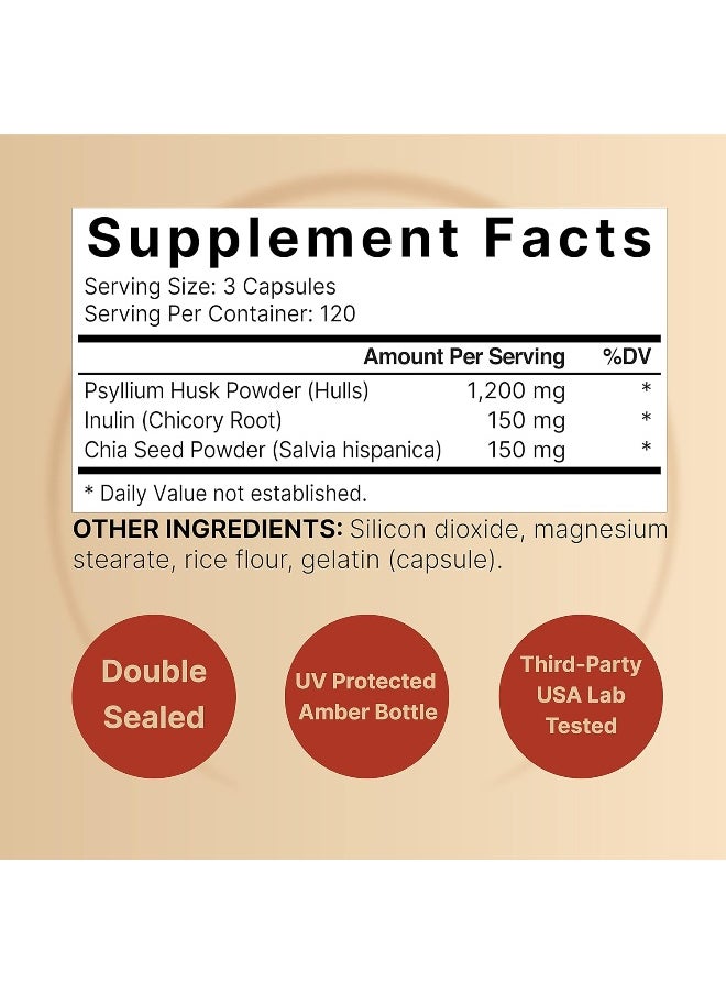 NatureBell Psyllium Husk Capsules 1500mg Per Serving, 360 Count, with Inulin & Chia Seed – Soluble Fiber for Digestion – Plant Based Herbal Fiber Supplement, Non-GMO, Gluten Free