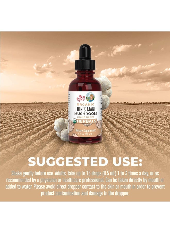 Lion's Mane Mushroom Supplement | USDA Organic Lion's Mane Extract | Nervine Neuroprotective Herbal Liquid Drops | Non-GMO, Vegan, Alcohol Free Tincture | 1 oz | 2 Month Supply