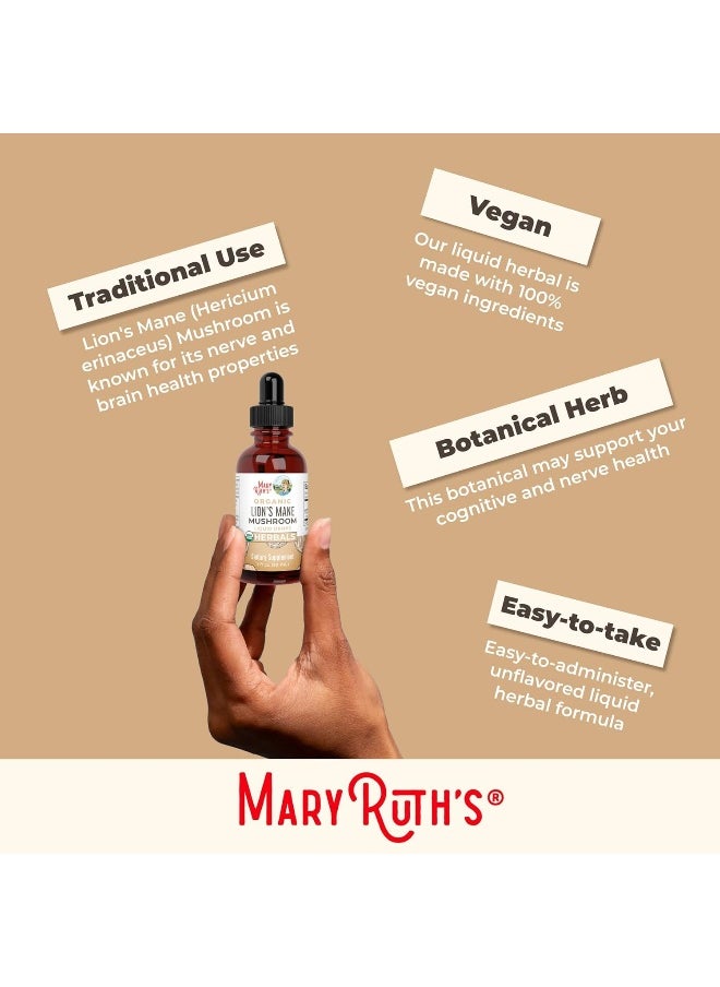Lion's Mane Mushroom Supplement | USDA Organic Lion's Mane Extract | Nervine Neuroprotective Herbal Liquid Drops | Non-GMO, Vegan, Alcohol Free Tincture | 1 oz | 2 Month Supply