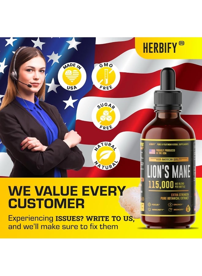 Lion's Mane - Lion's Mane Mushroom Supplement - Lion's Mane Tincture - Natural Immune Support - Lion's Mane Tincture for Memory, Focus & Clarity - Daily Mushroom Supplement - Vegan, Organic - 4 Fl oz
