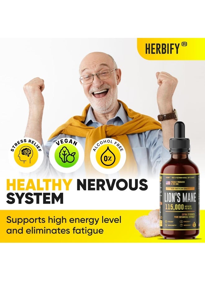 Lion's Mane - Lion's Mane Mushroom Supplement - Lion's Mane Tincture - Natural Immune Support - Lion's Mane Tincture for Memory, Focus & Clarity - Daily Mushroom Supplement - Vegan, Organic - 4 Fl oz