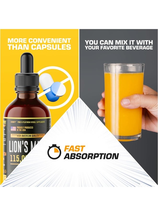 Lion's Mane - Lion's Mane Mushroom Supplement - Lion's Mane Tincture - Natural Immune Support - Lion's Mane Tincture for Memory, Focus & Clarity - Daily Mushroom Supplement - Vegan, Organic - 4 Fl oz