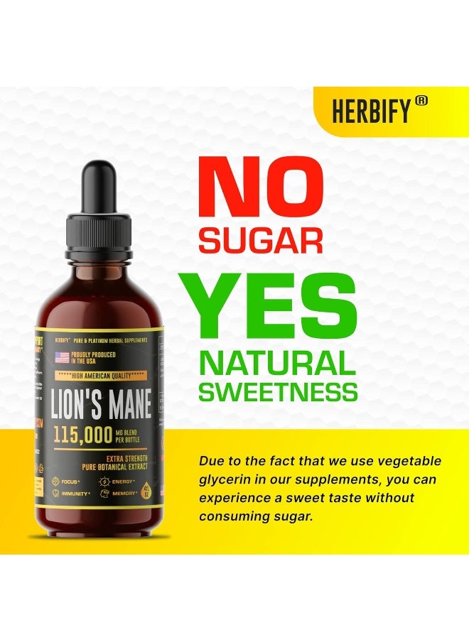 Lion's Mane - Lion's Mane Mushroom Supplement - Lion's Mane Tincture - Natural Immune Support - Lion's Mane Tincture for Memory, Focus & Clarity - Daily Mushroom Supplement - Vegan, Organic - 4 Fl oz