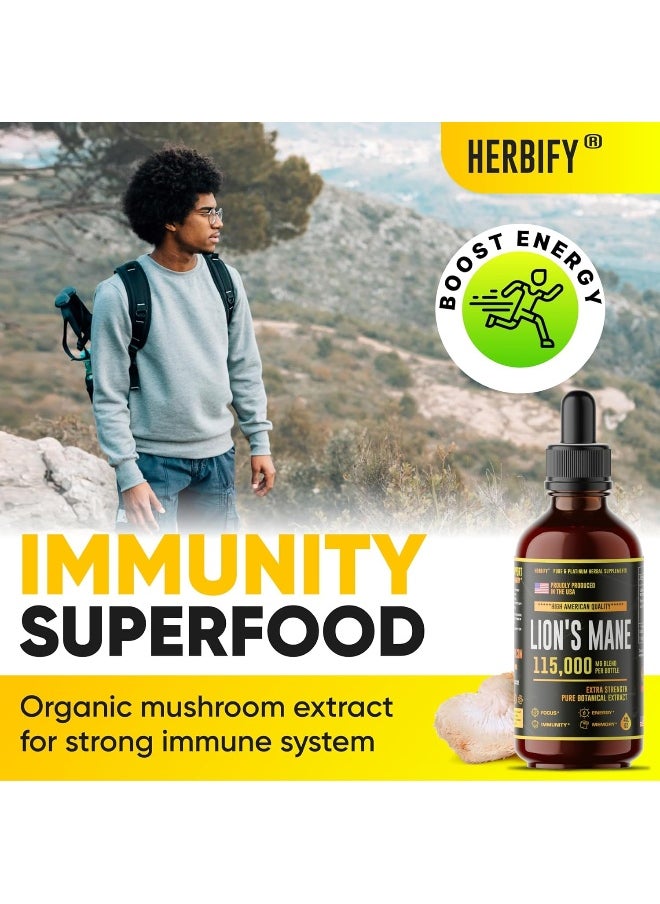 Lion's Mane - Lion's Mane Mushroom Supplement - Lion's Mane Tincture - Natural Immune Support - Lion's Mane Tincture for Memory, Focus & Clarity - Daily Mushroom Supplement - Vegan, Organic - 4 Fl oz