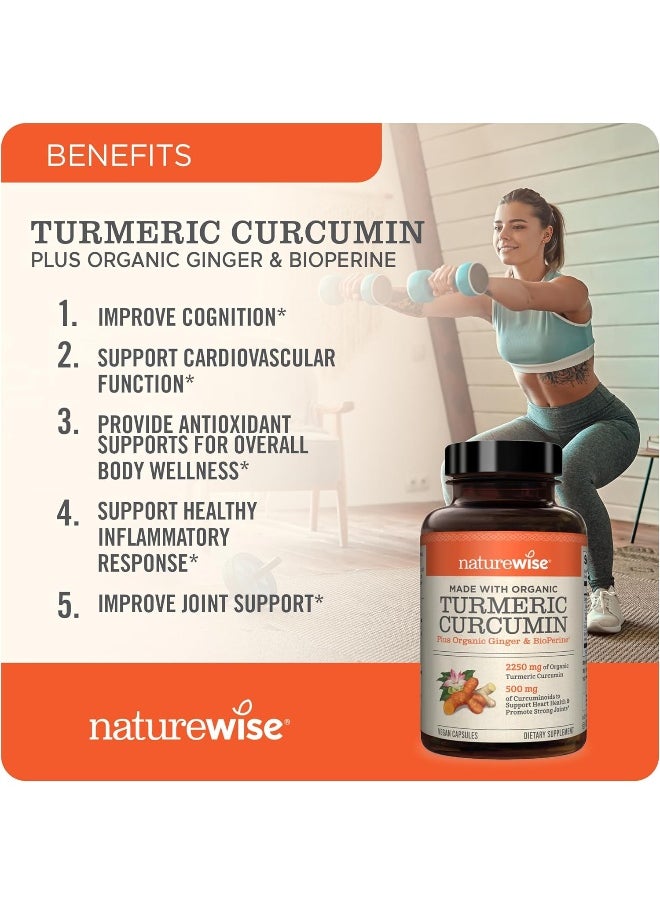 NatureWise ORGANIC Curcumin Turmeric 1650mg, 180 caps with 95% Curcuminoids for Cardiovascular Support & Healthy Joints with Advanced Absorption