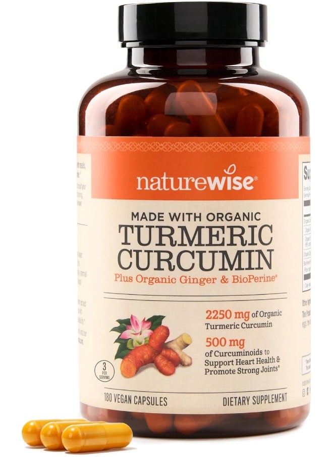NatureWise ORGANIC Curcumin Turmeric 1650mg, 180 caps with 95% Curcuminoids for Cardiovascular Support & Healthy Joints with Advanced Absorption