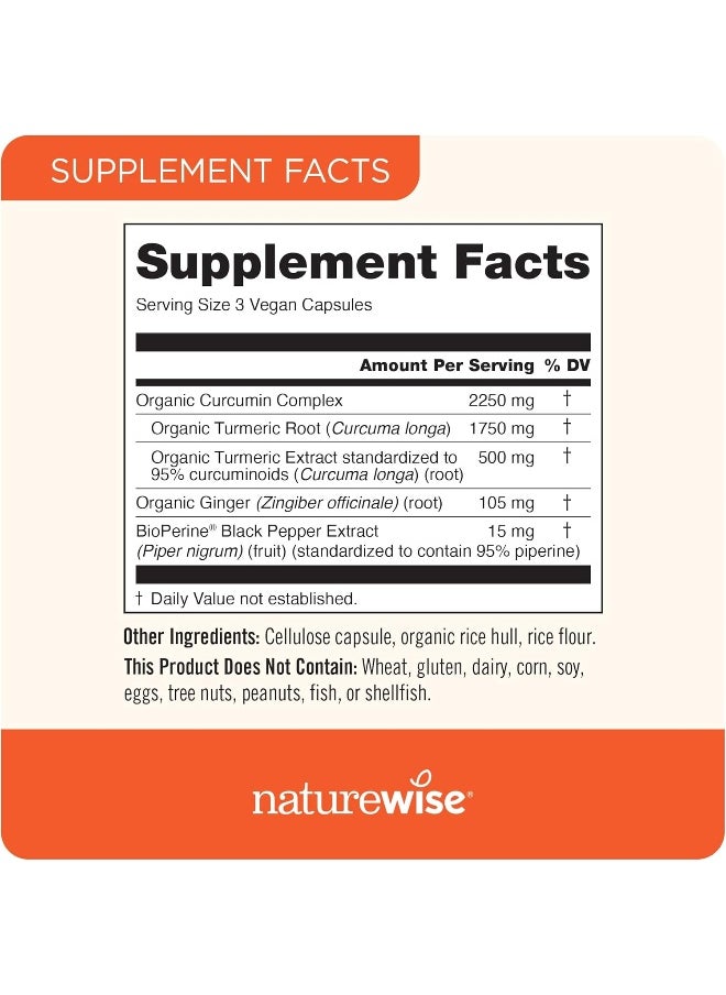 NatureWise ORGANIC Curcumin Turmeric 1650mg, 180 caps with 95% Curcuminoids for Cardiovascular Support & Healthy Joints with Advanced Absorption