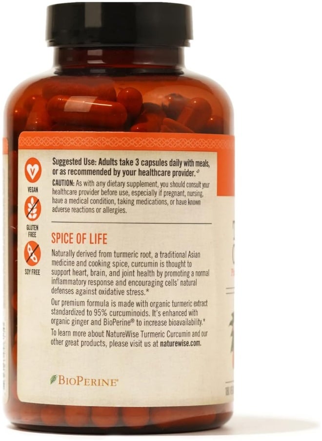 NatureWise ORGANIC Curcumin Turmeric 1650mg, 180 caps with 95% Curcuminoids for Cardiovascular Support & Healthy Joints with Advanced Absorption