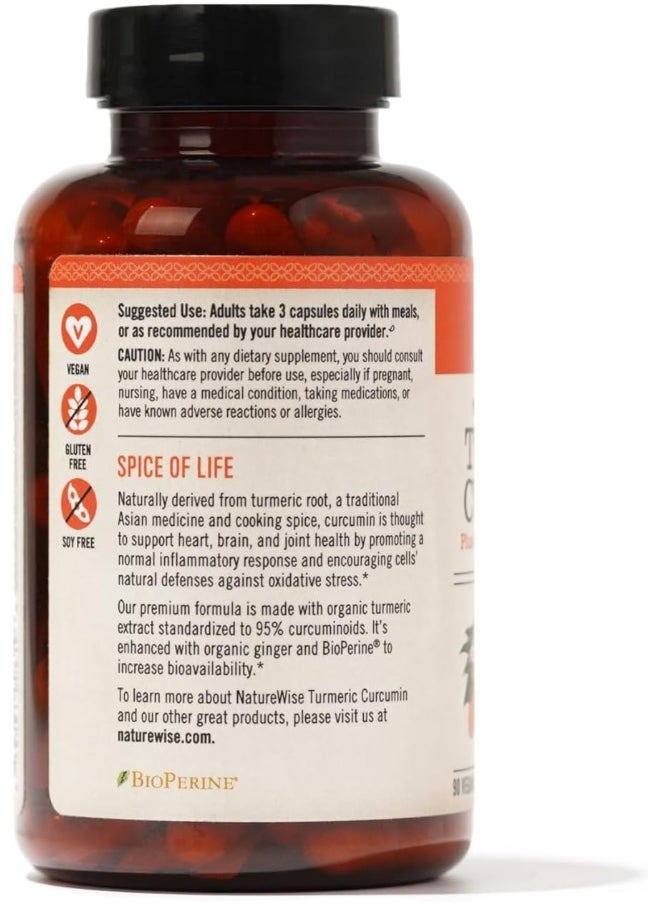 NatureWise Curcumin Turmeric 2250mg | 95% Curcuminoids & BioPerine Black Pepper Extract | Advanced Absorption for Cardiovascular Health Joint Support | Gluten Free Non-GMO [1 Month Supply - 90 Count]