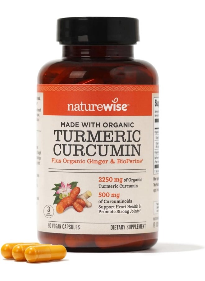 NatureWise Curcumin Turmeric 2250mg | 95% Curcuminoids & BioPerine Black Pepper Extract | Advanced Absorption for Cardiovascular Health Joint Support | Gluten Free Non-GMO [1 Month Supply - 90 Count]