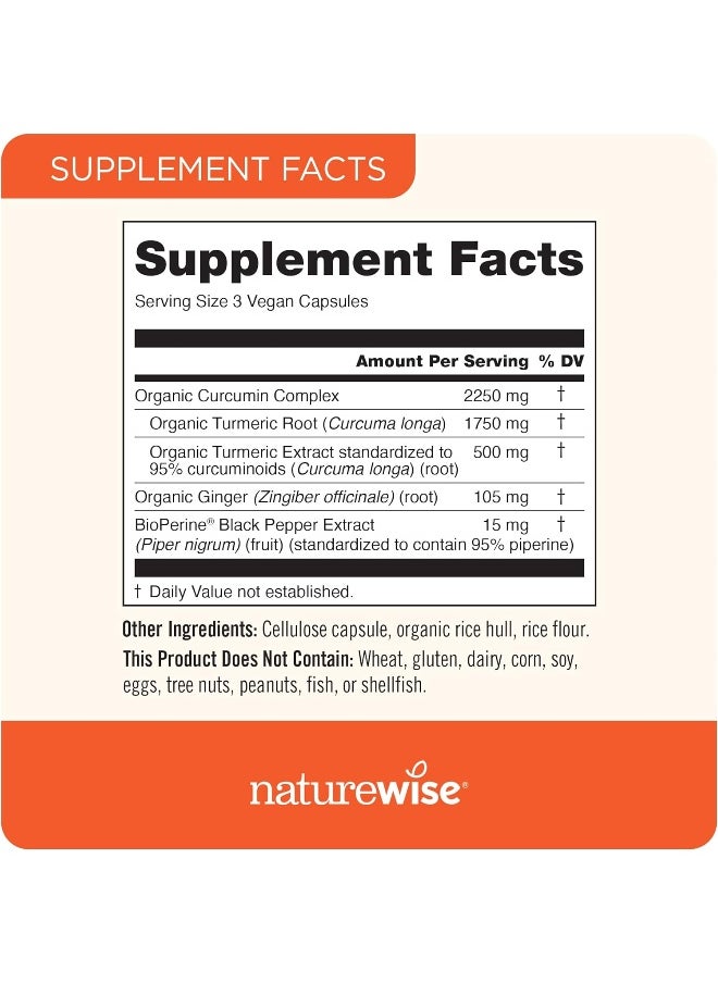 NatureWise Curcumin Turmeric 2250mg | 95% Curcuminoids & BioPerine Black Pepper Extract | Advanced Absorption for Cardiovascular Health Joint Support | Gluten Free Non-GMO [1 Month Supply - 90 Count]