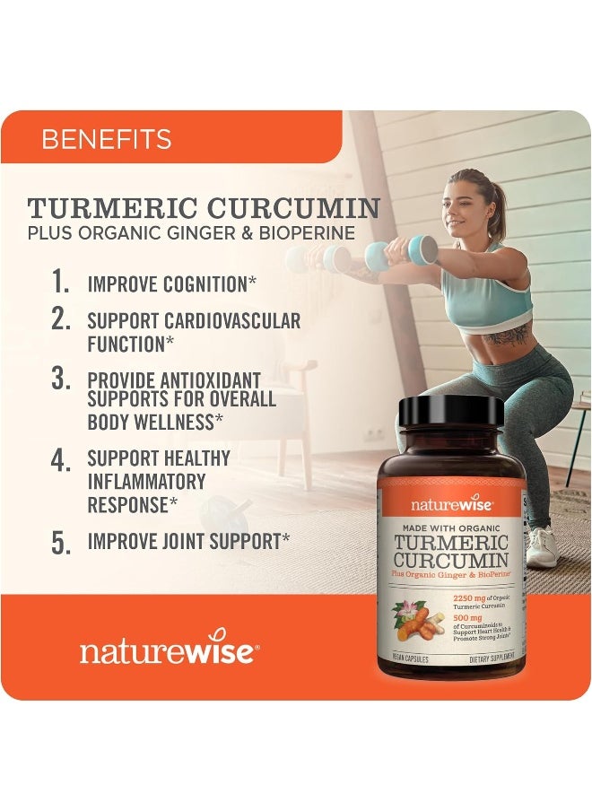 NatureWise Curcumin Turmeric 2250mg | 95% Curcuminoids & BioPerine Black Pepper Extract | Advanced Absorption for Cardiovascular Health Joint Support | Gluten Free Non-GMO [1 Month Supply - 90 Count]