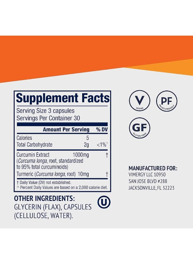 Vimergy Curcumin with Turmeric, 30 Servings – Immune System Supplement – Liquid Capsules - Non-GMO, Gluten-Free, Soy-Free, Kosher, Vegan & Paleo Friendly (90 Count)
