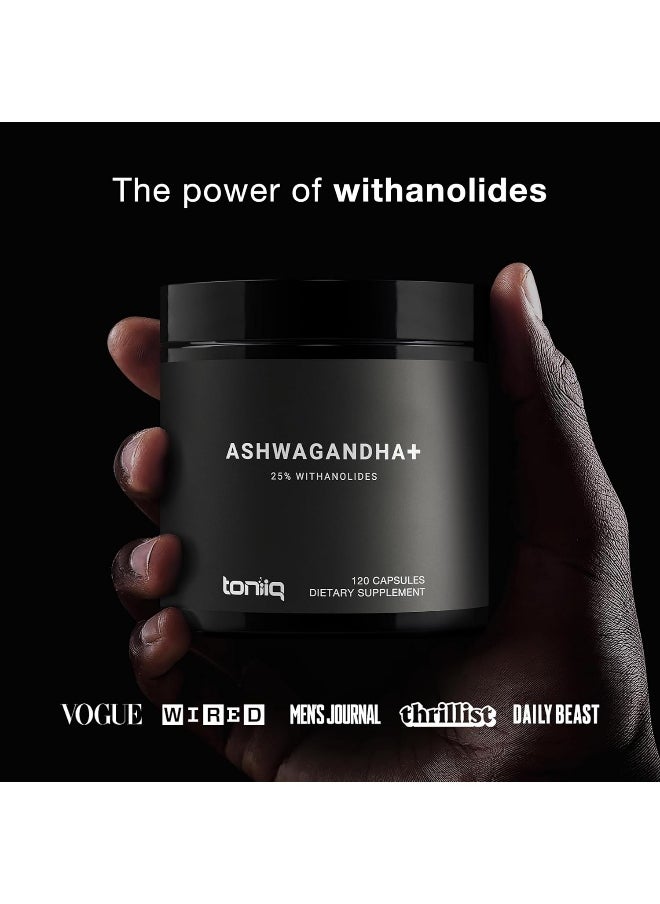 Toniiq 52,000mg 40x Concentrated Extract - 25% Withanolides - Ultra High Strength Ashwagandha Capsules - Wild Harvested in India - Highly Concentrated and Bioavailable Supplement - 120 Veggie Capsules
