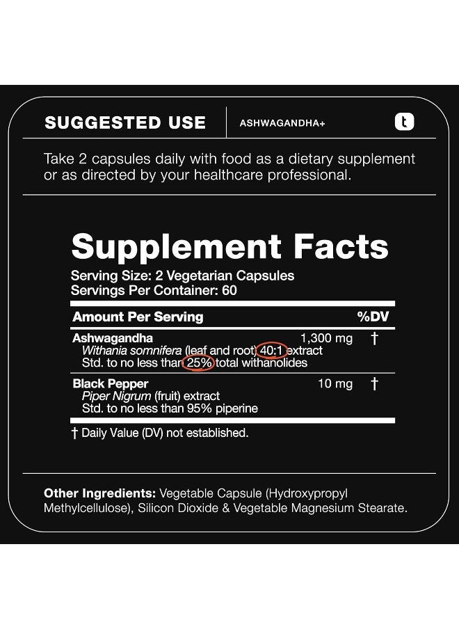 Toniiq 52,000mg 40x Concentrated Extract - 25% Withanolides - Ultra High Strength Ashwagandha Capsules - Wild Harvested in India - Highly Concentrated and Bioavailable Supplement - 120 Veggie Capsules