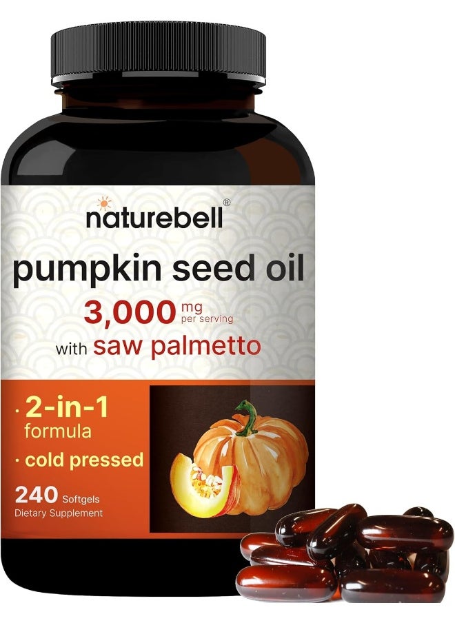 NatureBell Virgin Pumpkin Seed Oil 3,000mg Per Serving with Saw Palmetto, 240 Softgel Capsules