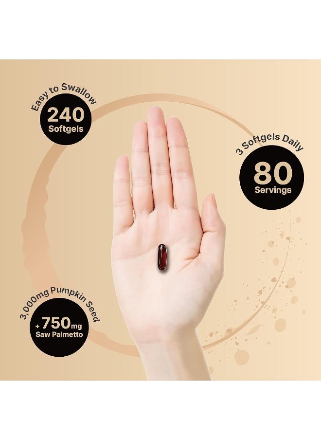 NatureBell Virgin Pumpkin Seed Oil 3,000mg Per Serving with Saw Palmetto, 240 Softgel Capsules