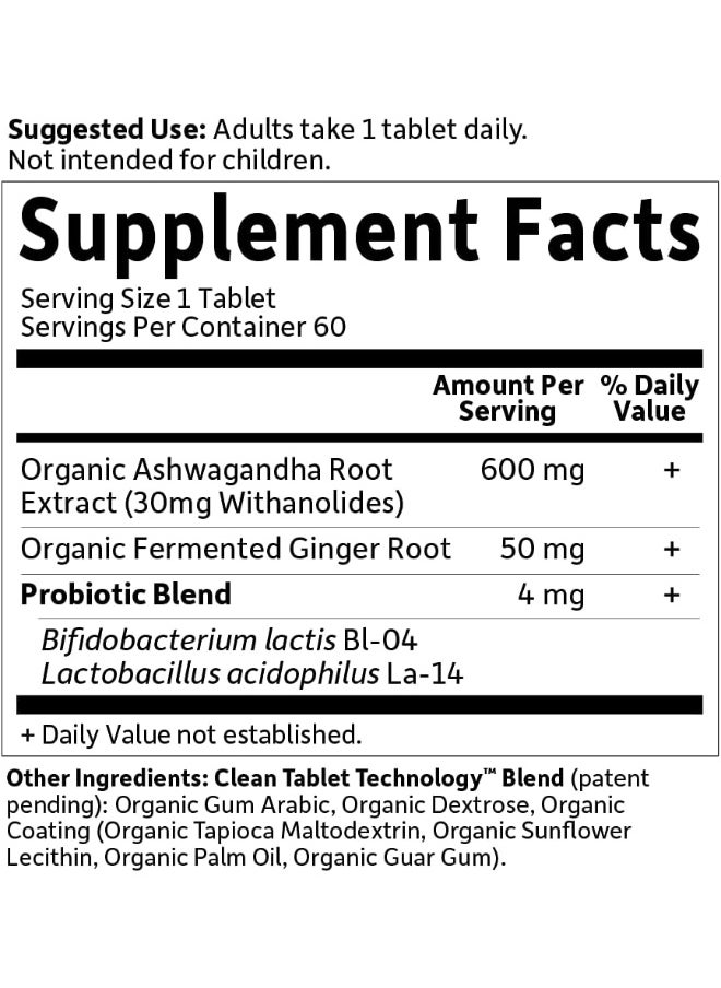 Organic Ashwagandha Stress, Mood & Energy Support Supplement With Probiotics & Ginger Root For Digestion - Garden Of Life Mykind Organics - Vegan, Gluten Free, Non GMO – 2 Month Supply, 60 Tablets