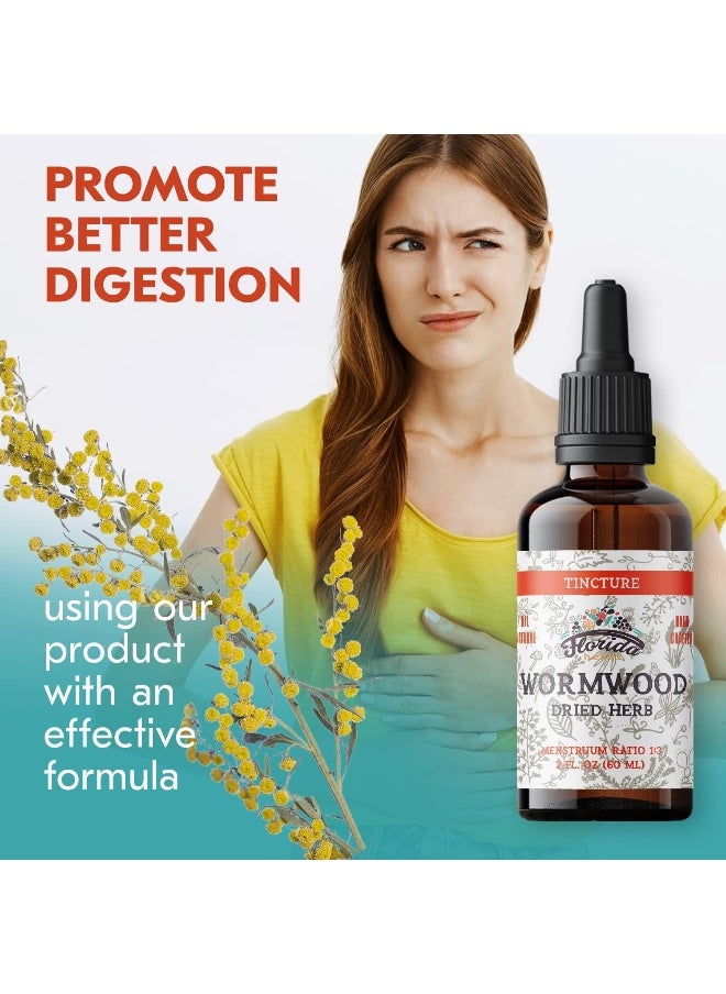 FLORIDA HERBS Wormwood Tincture - Organic Sweet Wormwood Extract - Digestive Health - Natural Wormwood (Artemesia Absinthium) for Stomach Cleanse - Made in USA - Organic Wormwood Supplement - 2 Fl Oz
