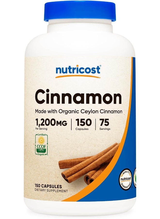 Nutricost Cinnamon (Ceylon Cinnamon) 1,200mg Serving, 150 Capsules - Gluten Free, Non-GMO