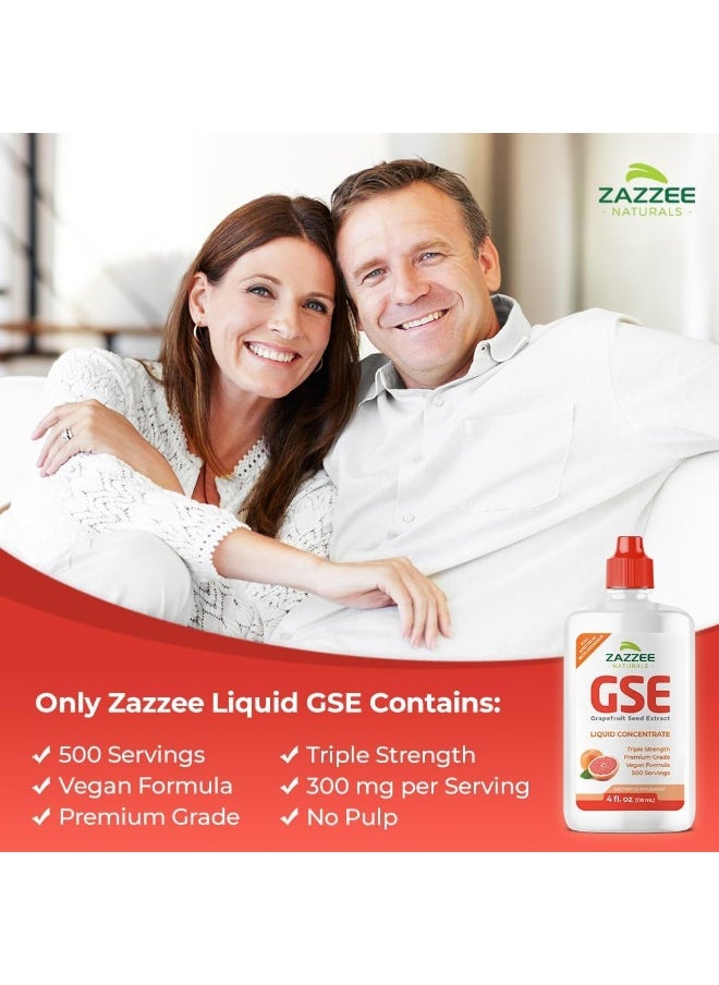 Zazzee Grapefruit Seed Extract (GSE) 4 Ounces | 2X Potency | Maximum Strength | High Absorption | 480 Servings | 100 mg per Serving | Vegan, Liquid Concentrate, Non-GMO and All-Natural