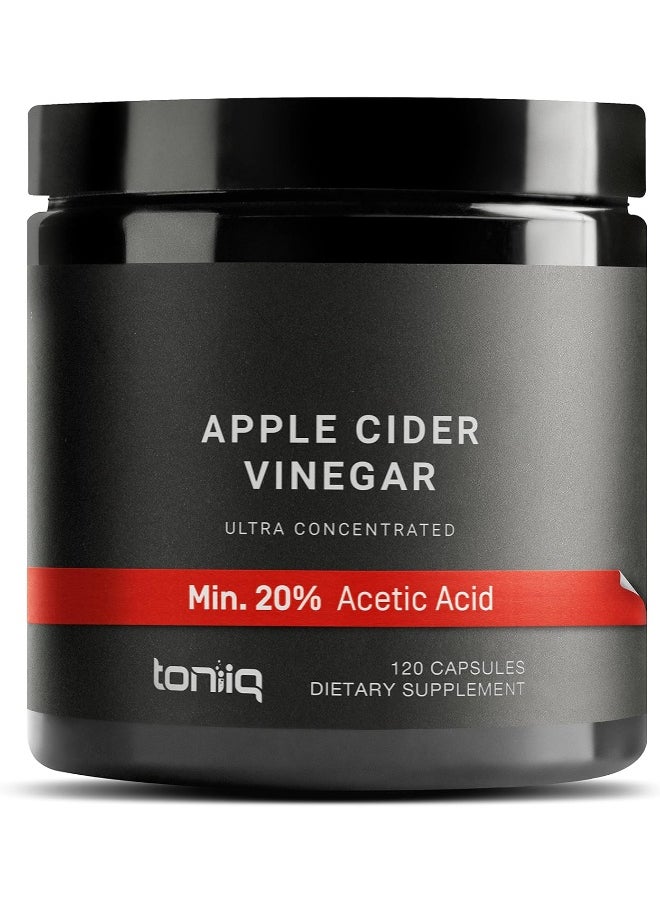 Toniiq 20% Acetic Acid Ultra High Strength Non-GMO Apple Cider Vinegar Capsules with Mother - 2,010mg Formula Pills with Cayenne Pepper -12x Potent - 120 Capsules