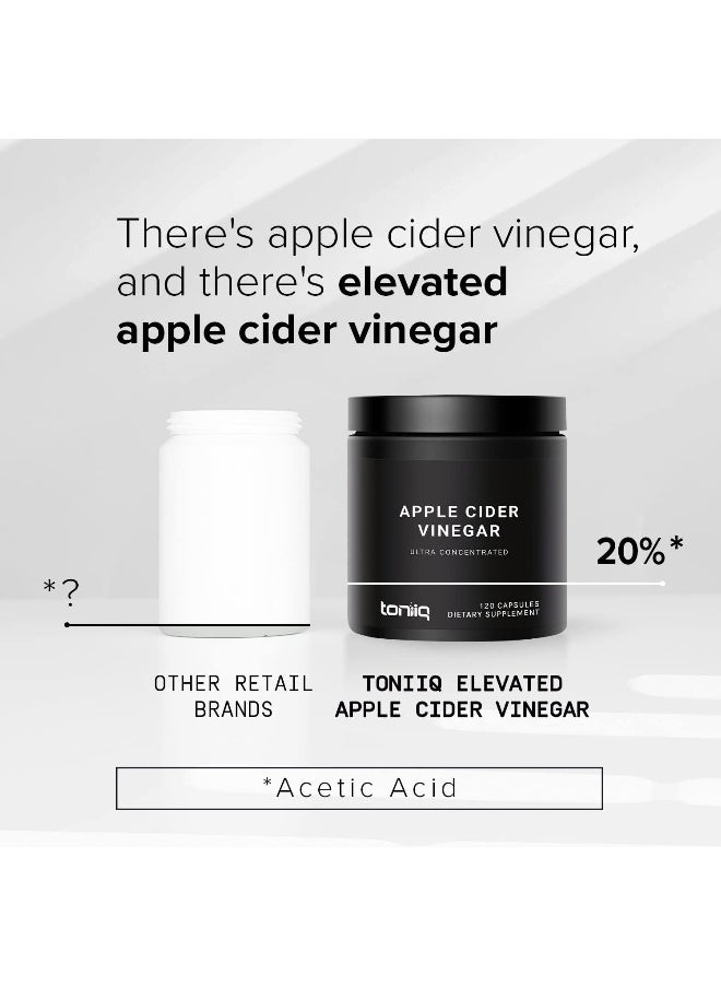 Toniiq 20% Acetic Acid Ultra High Strength Non-GMO Apple Cider Vinegar Capsules with Mother - 2,010mg Formula Pills with Cayenne Pepper -12x Potent - 120 Capsules