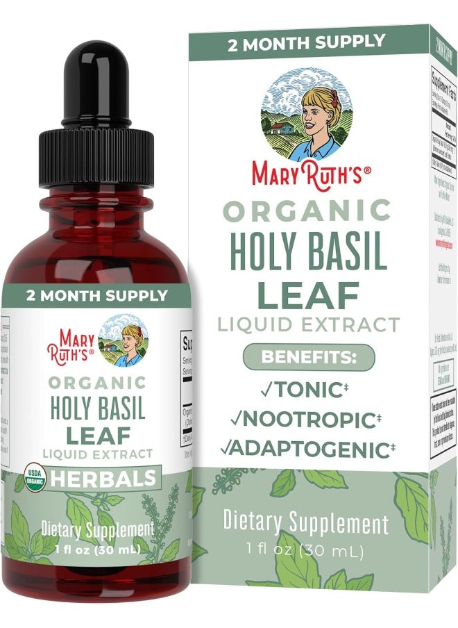 MaryRuth Organics Herbal Supplement Drops, Supports Cognitive Function, Digestion, Pack of 1, Tulsi Holy Basil Leaf, Sugar Free, Energy Levels, Vegan, Non-GMO, 1 Fluid Ounces