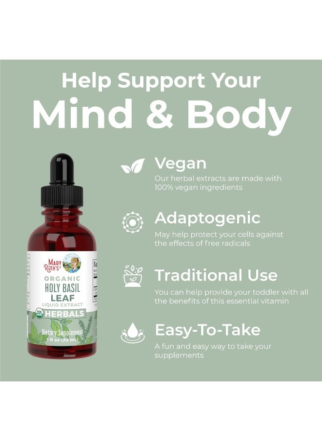 MaryRuth Organics Herbal Supplement Drops, Supports Cognitive Function, Digestion, Pack of 1, Tulsi Holy Basil Leaf, Sugar Free, Energy Levels, Vegan, Non-GMO, 1 Fluid Ounces