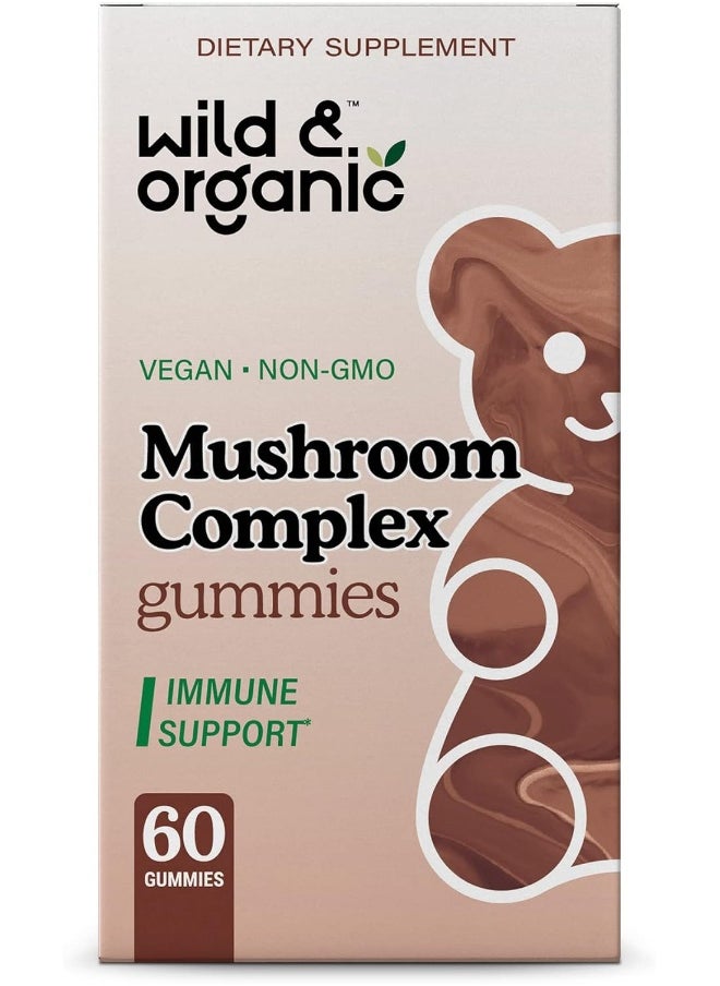 Wild & Organic Mushroom Gummies - Reishi, Chaga, Cordyceps, Maitake, Lion's Mane, Turkey Tail, Mesima, Shiitake, Agarikon, Oyster Blend - Brain Booster & Immune Support Supplement, 60 Chews per Bottle