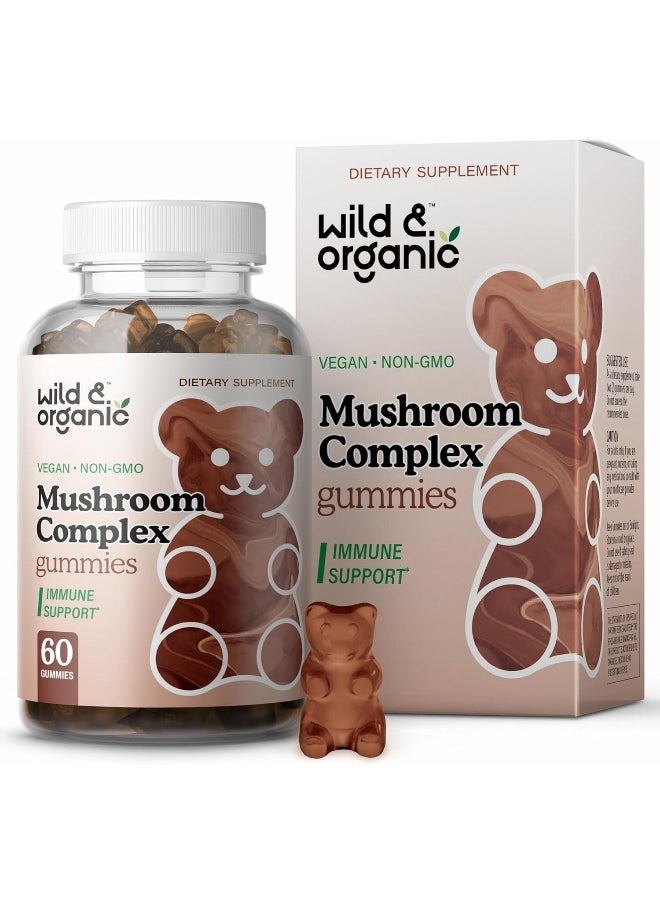 Wild & Organic Mushroom Gummies - Reishi, Chaga, Cordyceps, Maitake, Lion's Mane, Turkey Tail, Mesima, Shiitake, Agarikon, Oyster Blend - Brain Booster & Immune Support Supplement, 60 Chews per Bottle