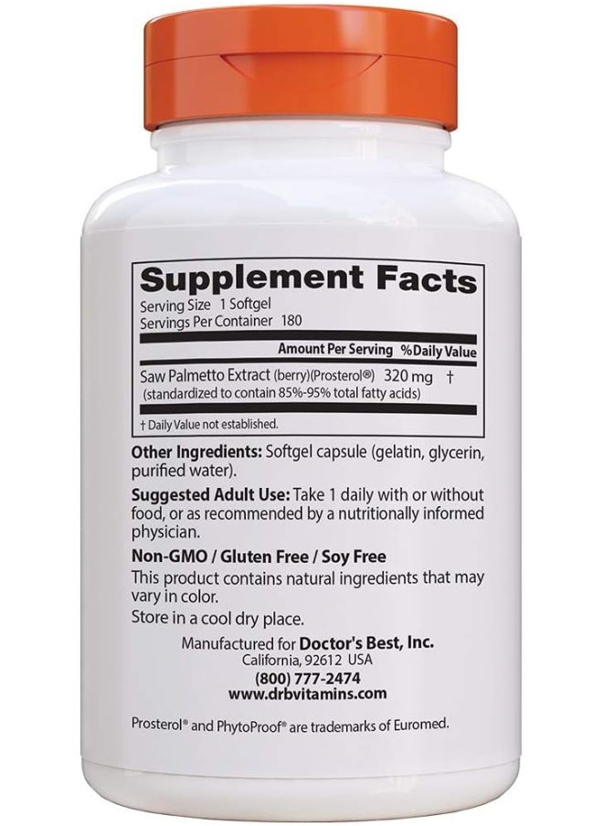Doctor's Best Saw Palmetto 320 Mg Softgels, 180 Count