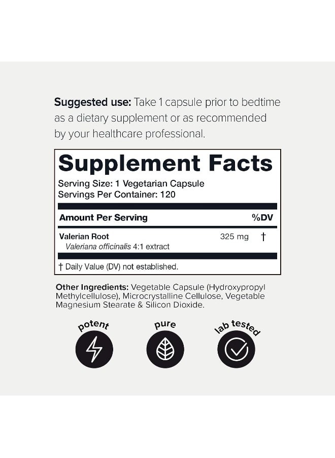 Ultra High Strength Valerian Root Capsules - 1,300mg 4X Concentrated Extract - The Strongest Valerian Root Supplement Available - 120 Capsules